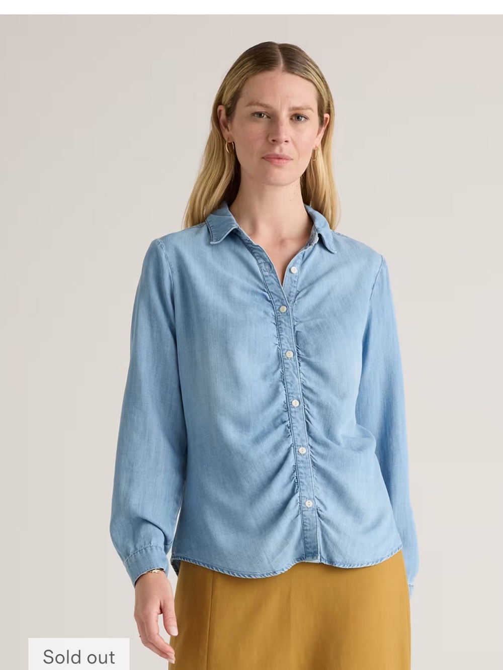 Quince Chambray Ruched Button-Front Shirt—Super Soft!